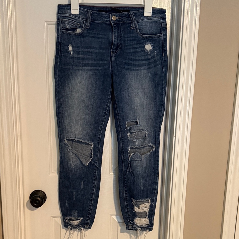 Harper Dark Blue Distressed Boyfriend Jeans